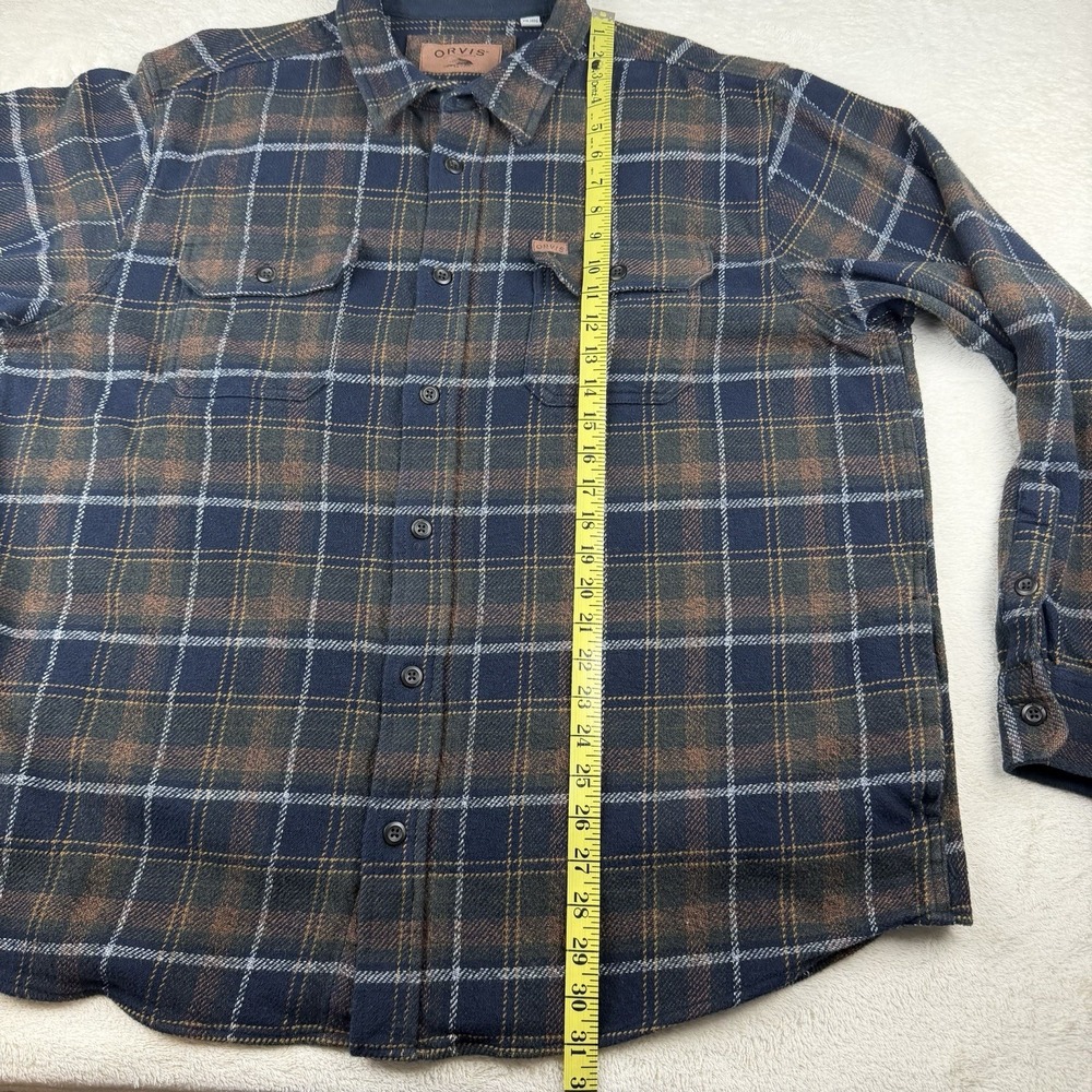 Orvis Flannel Shacket Shirt Mens XXL Blue/Brown Plaid‎ Heavyweight Button Up - Picture 14 of 15
